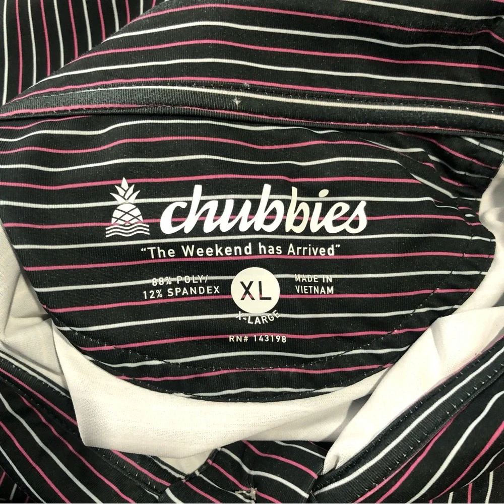 Chubbies Polo Shirt Mens XL Black Pink Short Sleeve Striped Polyester GG7